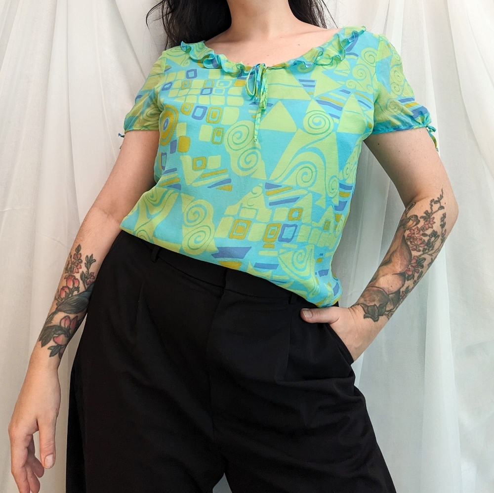 Y2K abstract blue and green top by Norah Noh